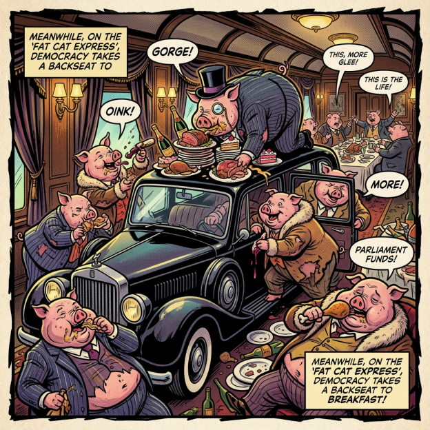 Decadent fat pigs in parliament limousines luxury trains