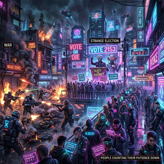 War, strange election, impatient crowds